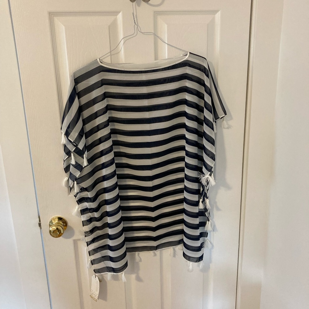 2 Chic Navy and White Beach Cover Up